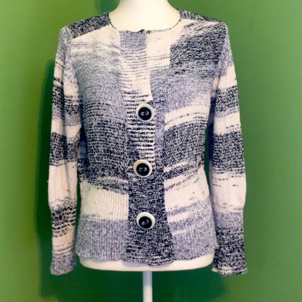 CURIO black, white and‎ gray knit cardigan sweater